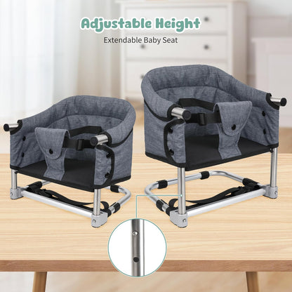 Booster Seat for Dining Table: Portable Toddler Booster Chair with Safety Buckle and Height Adjustable, Foldable Baby Feeding Chair, Kids High Chair Booster Seat for Kitchen Home Travel - Yellow