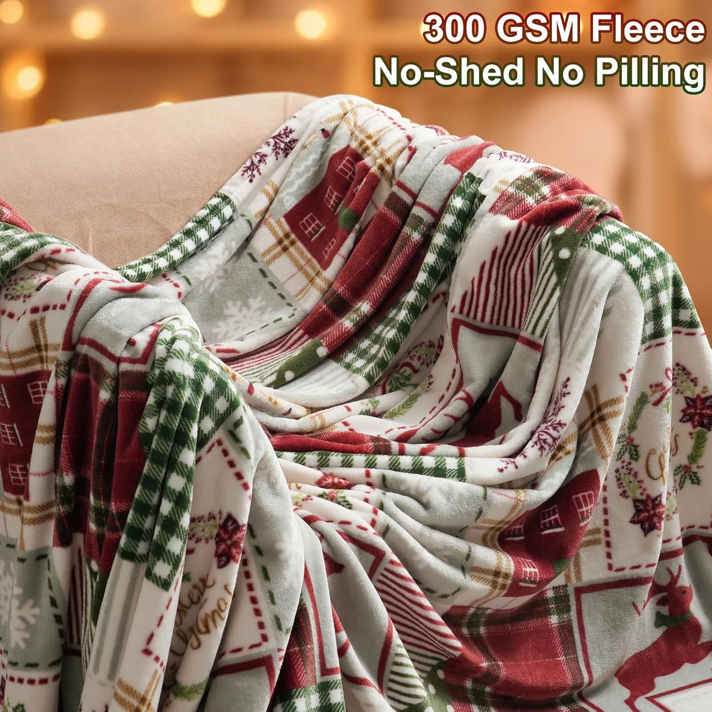 PHF Printed Fleece Blanket Twin Size, No Shed No Pilling Ultra Soft Plush Cozy Xmas Prints Theme Home Décor Flannel Blanket for Bed, Sofa, Couch and Gift, 66" x 90", Rindeer