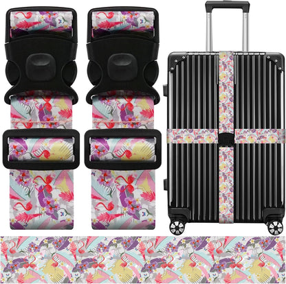 Luggage Straps for Suitcases, Travel Adjustable Belt with Quick Release Buckle, Heavy Duty Nylon Bag Packing Strap, Unique Bright Identifiers Business Travel Accessories (2 Pack) - Flamingo