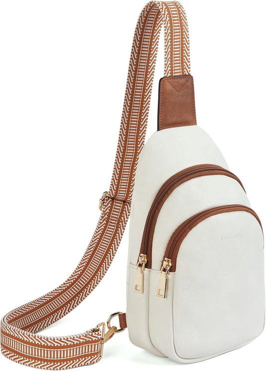Telena Small Sling Bag for Women Leather Crossbody Fanny Packs Chest Bag for Women