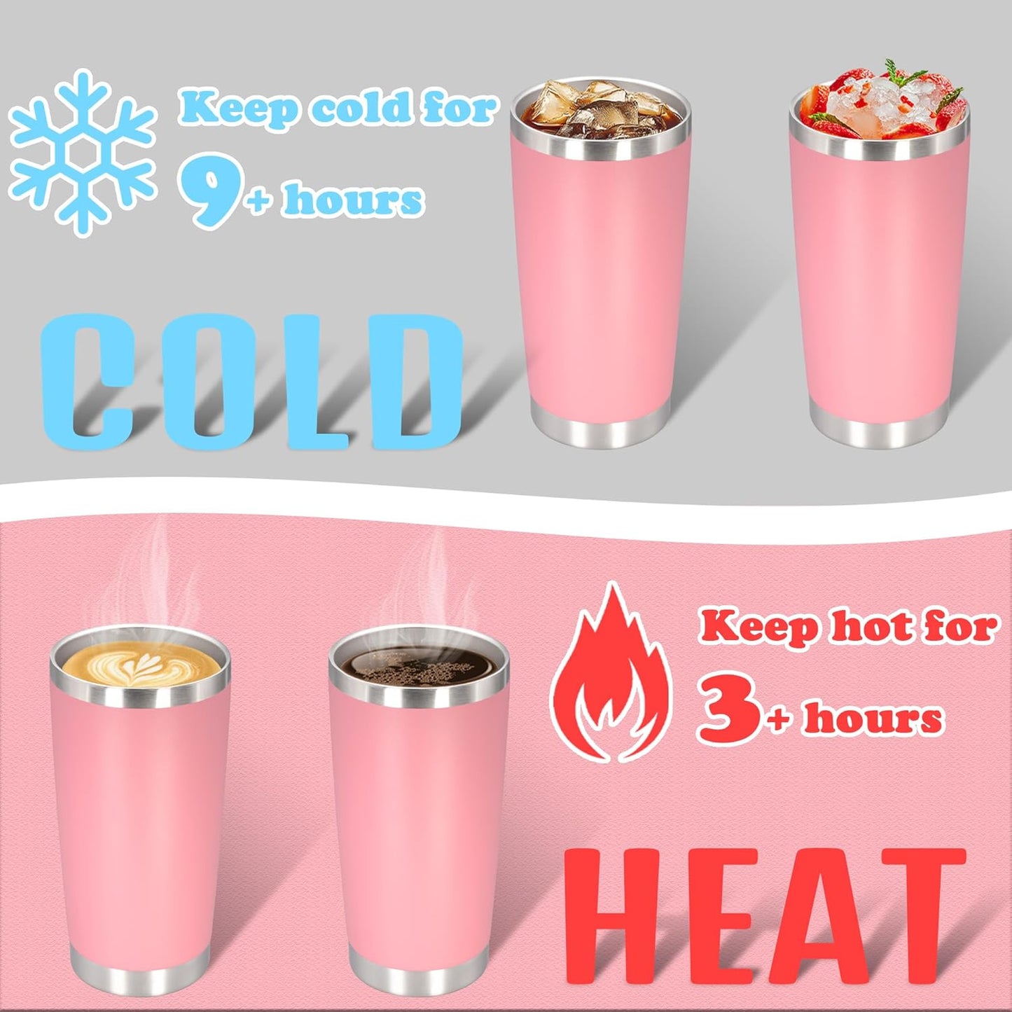 20 oz Tumbler with lid Double Wall Vacuum Insulated Tumblers Stainless Steel Coffee Mug Travel Coffee Tumbler Powder Coated Tumbler Cup Keep Hot&Cold - (Pink 1 Pack)