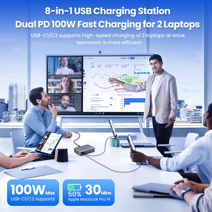 USB C Charger Block 515W[2025 Upgraded] GaN IV 8 Port Fast Charging Station Hub,Dual PD 100W USB C Laptop Charger Compatible with MacBook Pro/Air,iPad,iPhone 16/15,Galaxy S23/S24 Steam Deck Dell XPS