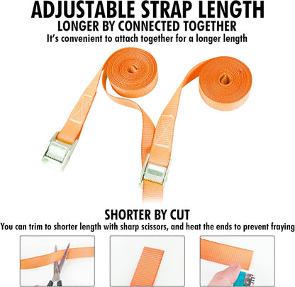 Cartman 1" x 12' Lashing Straps Cargo Tie-Down Strap Up to 600lbs, 2pk Orange