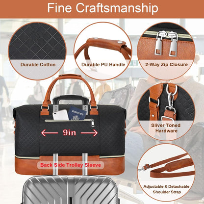 Weekender Bag for Women, Travel Duffel Bag Carry On Overnight Bag with Shoe Compartment Large Nylon Travel Weekend Tote Bag