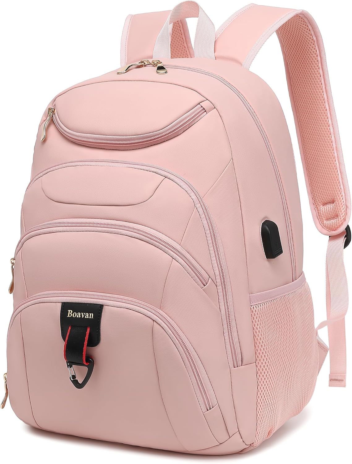 Boavan Laptop Backpack for women, 15.6 inch Laptop Bag with USB Port, Waterproof Travel Work Backpack Purse, Anti-Theft Teacher Nurse Doctor Casual Bookbags Office Business backpack，Pink