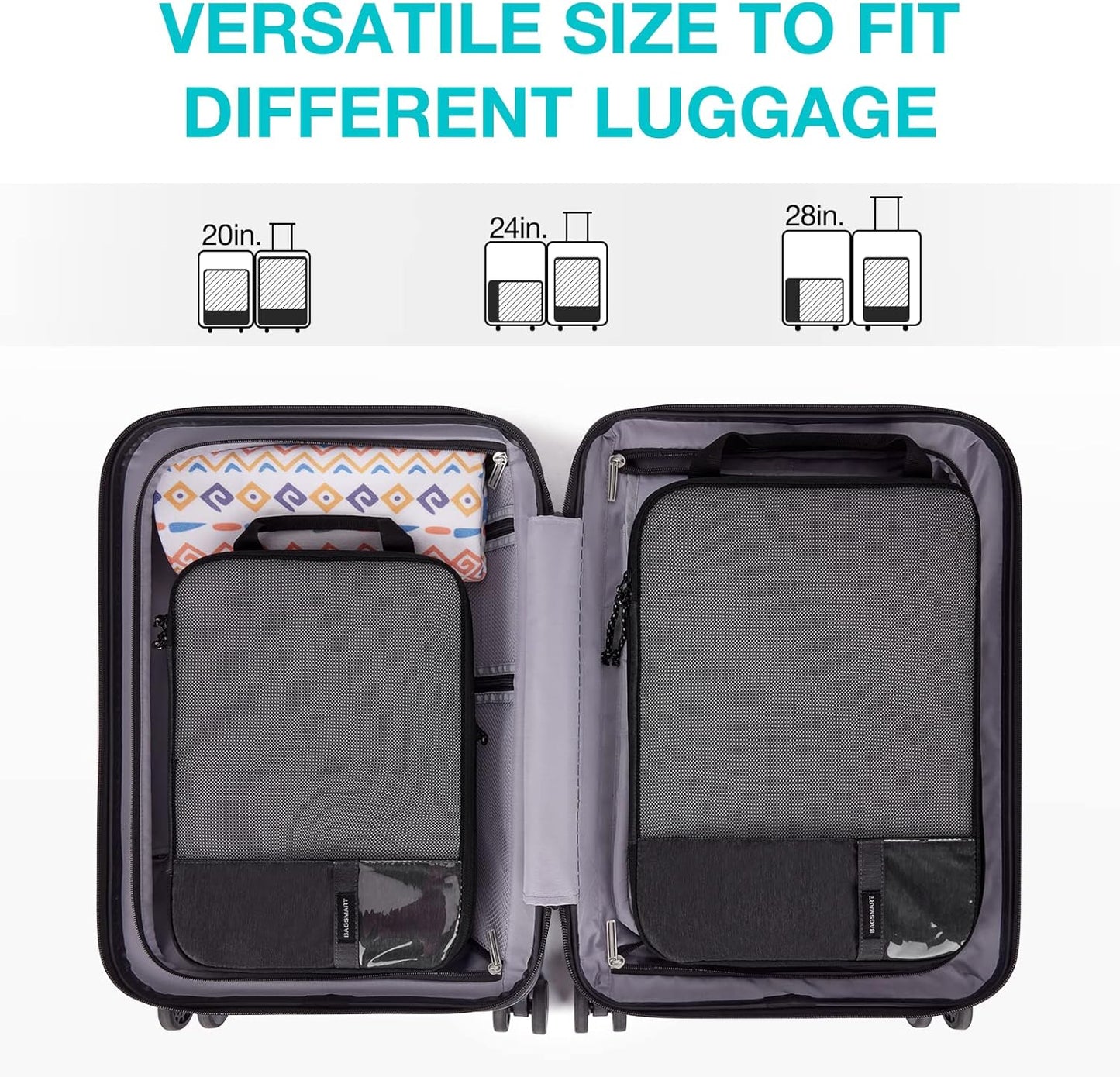 BAGSMART 6 Set Compression Packing Cubes - Lightweight Travel Essentials, Durable Luggage Organizer