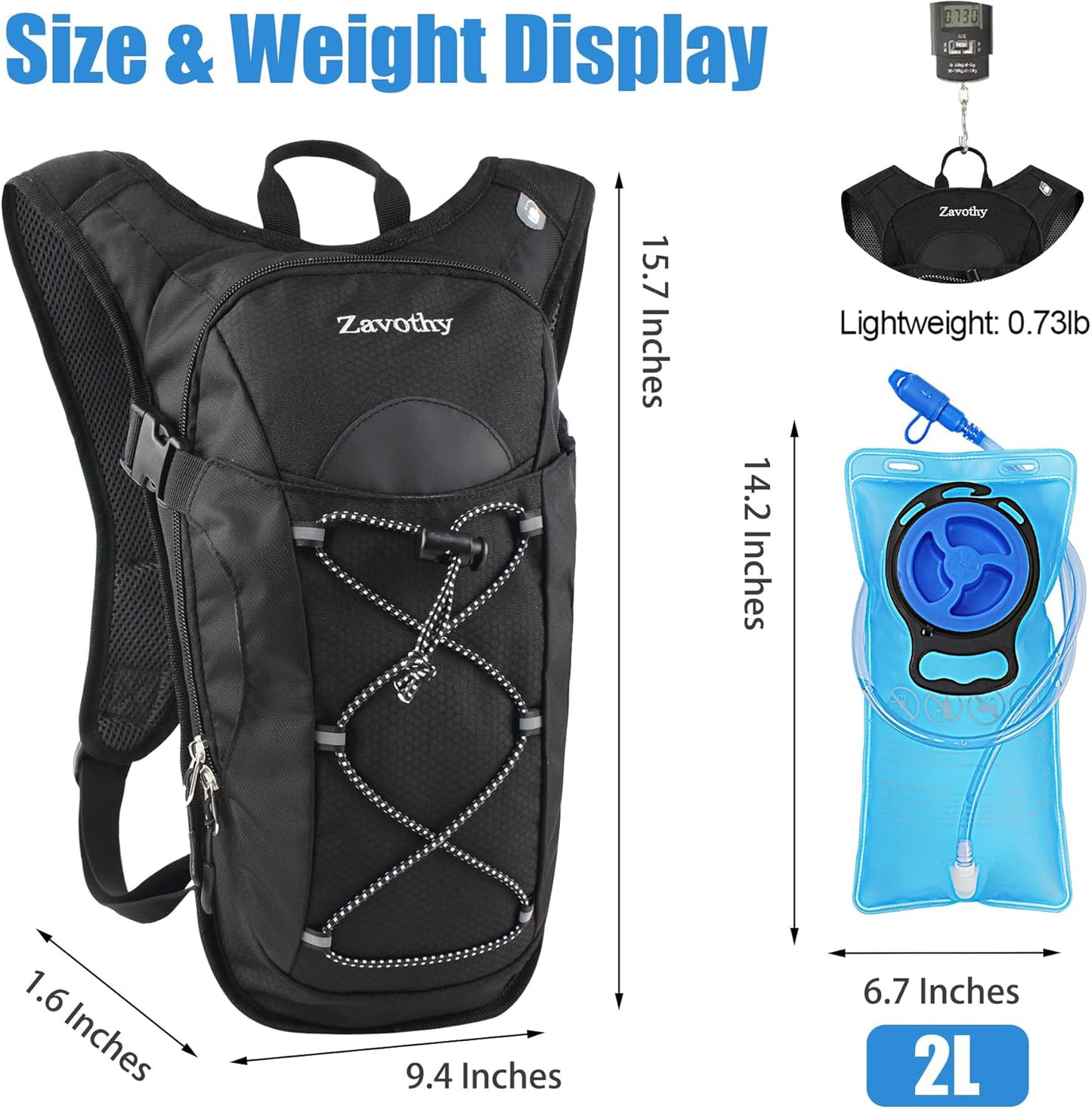 Zavothy Hydration Backpack with 2L Hydration Bladder Water Backpack for Hiking Hydration Pack for Running Cycling Hiking