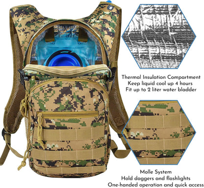 Tactical Hydration Backpack 2L Water Bladder - Lightweight Durable Pack for Hiking, Running, Outdoor Adventures, Adjustable Straps & Leak-Proof Design