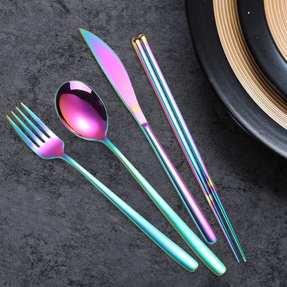 AARAINBOW 6 Pieces 18/8 Stainless Steel Flatware Set Portable Reusable Cutlery - Image 7