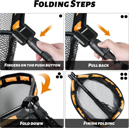 PLUSINNO Floating Fishing Net for Steelhead, Salmon, Fly, Kayak, Bass, Trout Fishing, Catfish, Rubber Coated Landing Net for Easy Catch & Release for Easy Transportation & Storage