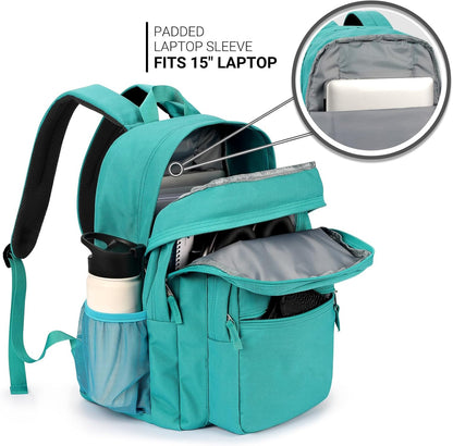 ZORFIN 26L Backpack for College, and Travel: Water Resistant Bookbag - Powderblue