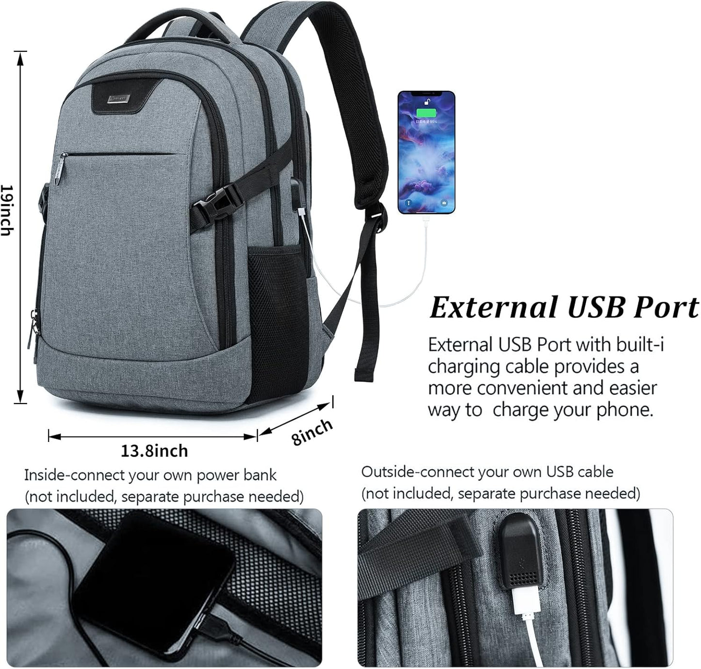 DUSLANG Travel Work Laptop Backpack With USB Charging Port Fits 15.6 15 14 13 Inch Laptop and Notebook Business Anti Theft College Computer Bag Back Pack for Women Men - Dark grey