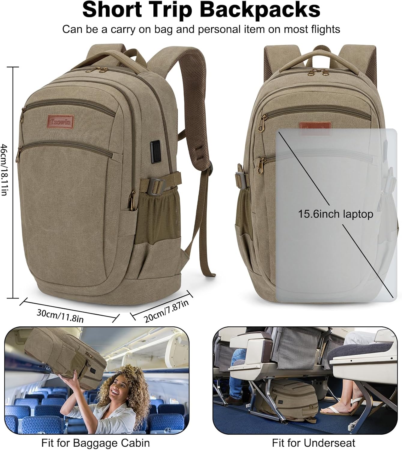 Tzowla Vintage Canvas Laptop Backpack for Men and Women,College Travel Work Rucksack with USB/Type-C Charging Port,Lightweight Bookbag Hiking Casual Daypack Backpacks Fit 15.6" Laptop(Olive Green)