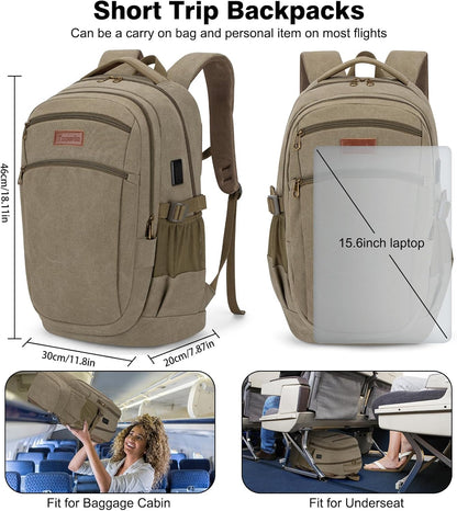 Tzowla Vintage Canvas Laptop Backpack for Men and Women,College Travel Work Rucksack with USB/Type-C Charging Port,Lightweight Bookbag Hiking Casual Daypack Backpacks Fit 15.6" Laptop(Olive Green)