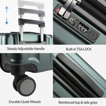 KROSER Hardside Expandable Carry On Luggage with Spinner Wheels & Built-in TSA Lock, Durable Suitcase Rolling Luggage with USB Port, Carry-On 20-Inch, Dark Green