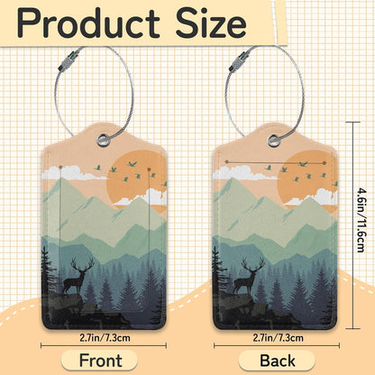 Sunset Landscape Luggage Tag for Suitcase,Mountain Tree Design with Privacy Flap Name ID Label Metal Loop, 3 Pack