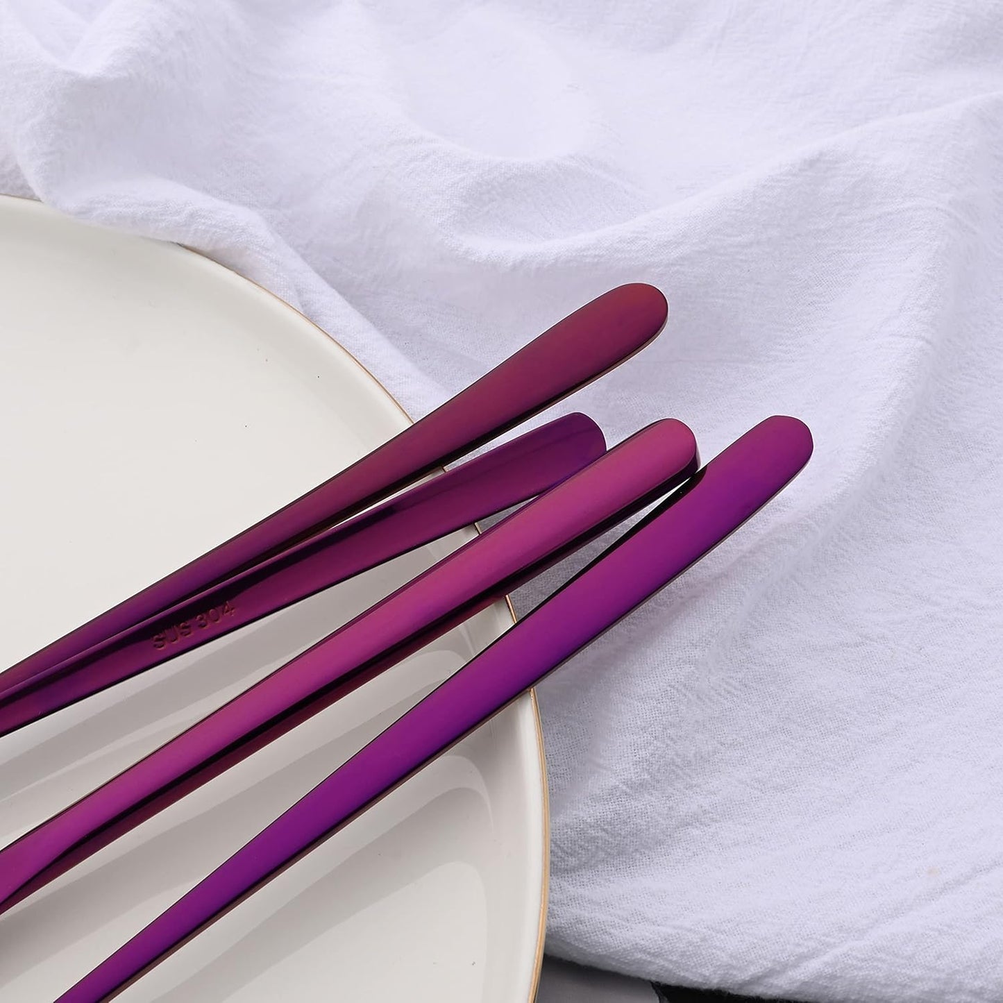 20 Pieces Silverware Set 304 Stainless Steel, Healthy & Eco-Friendly Silver Travel Mirror Polished Purple Knife Fork Spoon Salad Fork Dessert Spoon Flatware Set, Service for 4