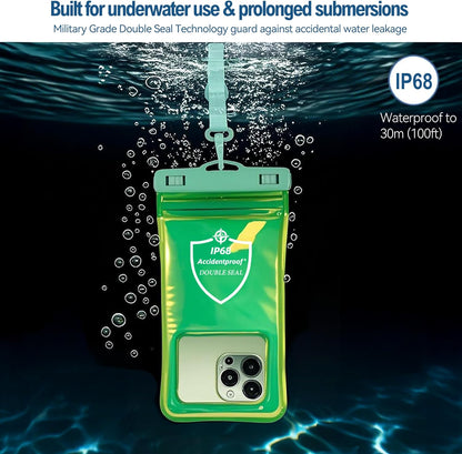 AiRunTech Waterproof Phone Pouch,Floating Waterproof Phone Case with Adjustable Lanyard,Beach,Cruise,Vacation Essentials,Summer Travel Phone Protector-2 Pack(Green + Black)