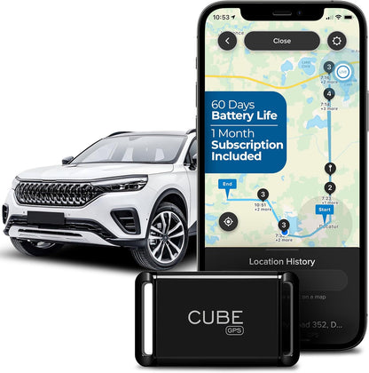 Cube GPS Tracker for Vehicles Assets Kids, Mini GPS Trackers for Dogs, Car Tracker Device: Real Time Worldwide Location SOS Pings Geo-Fencing + Rechargeable Battery Requires Subscription