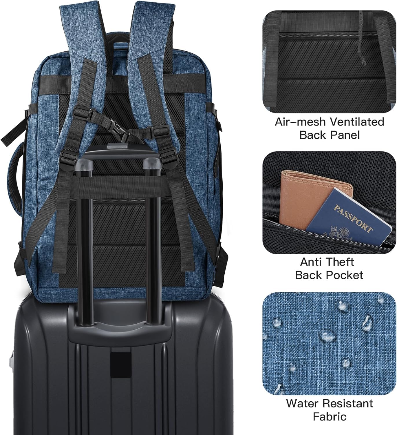 55L Extra Large Travel Backpack for Men & Women, 60L Expandable Big Capacity For Airplanes, Travel Gifts for Men Women, Carry On Backpack Fits 18.4 Inch Laptop, Luggage Suitcase Daypack Bag, Blue