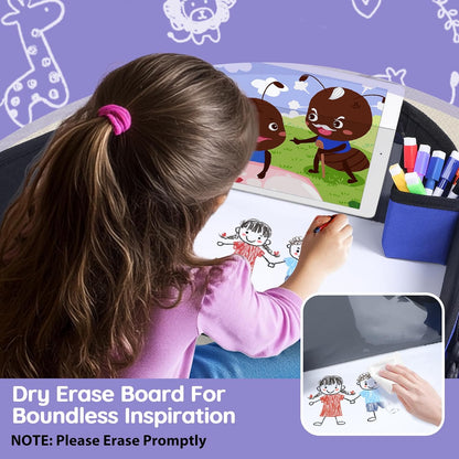 2Pcs‎ Kids Travel Tray, Kids Travel Trays for Car Seat, Road Trip Essentials for Toddler, Carseat Lap Tray with Dry Erase Board & Storage Organizer for Road Trip Activities for Kid, Blue