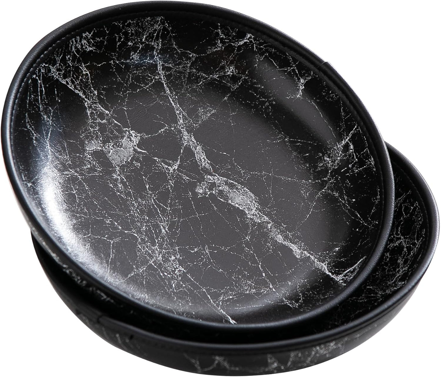 2025 Improved Design Round Marbled Leather Valet Tray Organizer Set of 2, Hard Leather Catchall Tray for Watches, Keys, Wallets, Jewelry & Candys on Desk, Bedside, Nightstand(Round Hard)