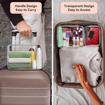 TISRATOK 10 PCS Clear Travel Makeup Toiletry Bag, Plastic PVC Cosmetic TSA Approved Organizer Kit with Zipper Handbag（Grey）