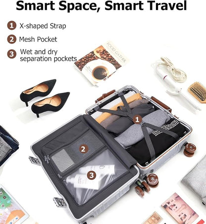 feilario 20" Aluminum Frame Wide Handle Hard Shell Carry On Suitcase - Image 5