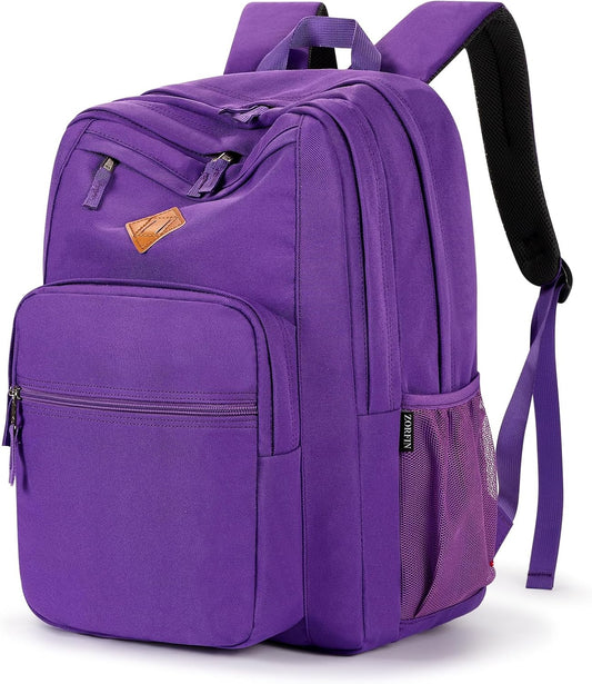 ZORFIN 26L Backpack for College, and Travel: Water Resistant Bookbag - Purple