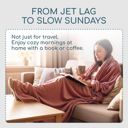 Resty 65"x40" Traveling Airplane Blanket, Baby Blue – Lightweight, Velvety Soft Blanket That Becomes a Travel Pillow – Must-Have Comfort for Planes & Road Trips – Travel Essentials for Women & Men