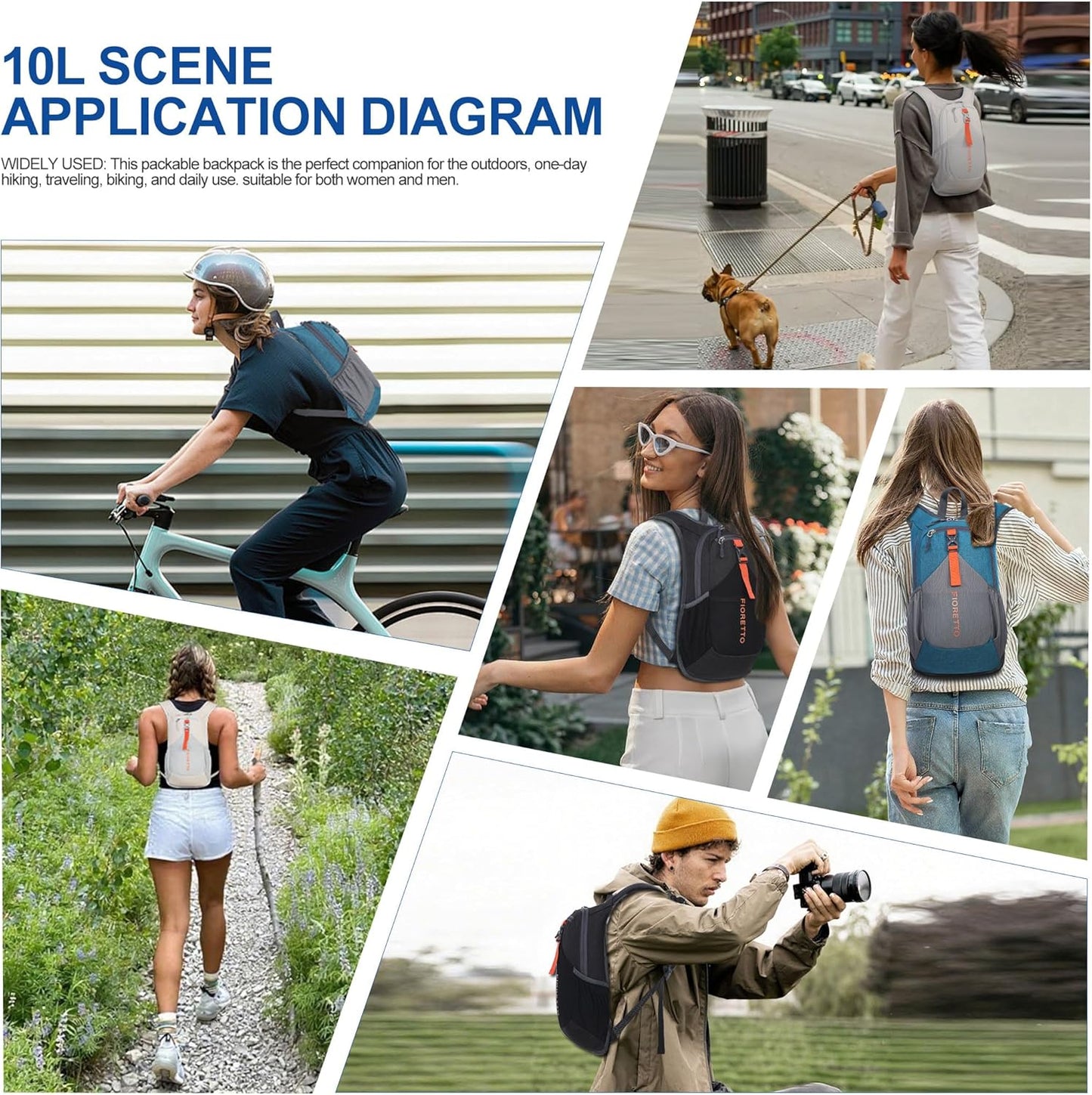 FIORETTO 10L Hiking Backpack for Women Men Mini Packable Backpack Lightweight Small Daypack for Camping Travel Outdoor, Turquoise