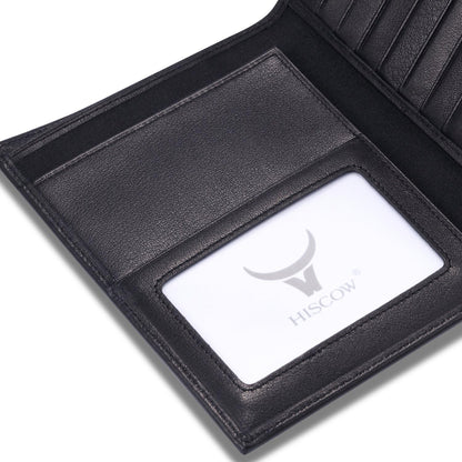 HISCOW Italian Leather Passport Holder for Travel - RFID Blocking Wallet Cover with Secure Organizer for Men & Women, US & Foreign Trips, Black