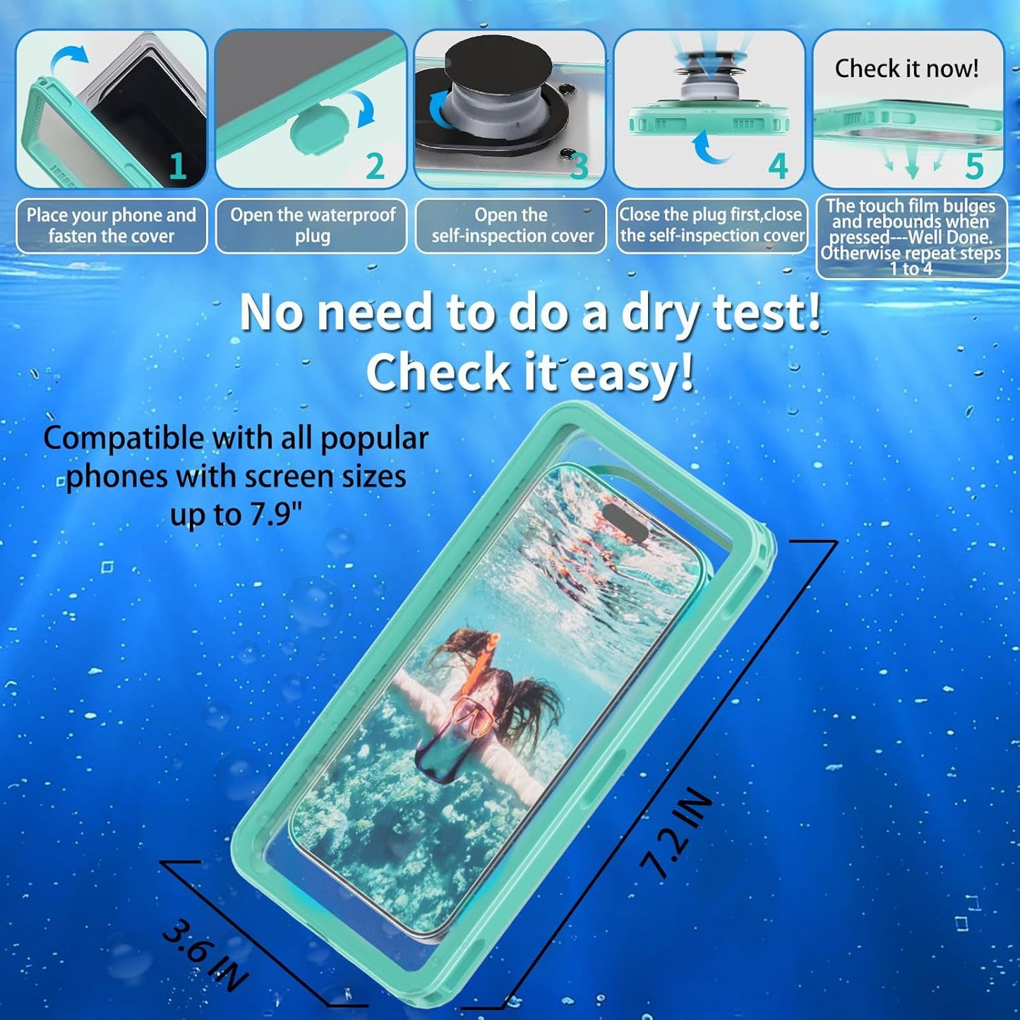 Waterproof Phone Pouch for Snorkeling with Lanyard IPX8 Waterproof Phone Case Underwater Touch/Photo Shockproof Heavy Duty Drop-Proof for iPhone 16 Pro Max/15/14/13 All Cell Phones-Green