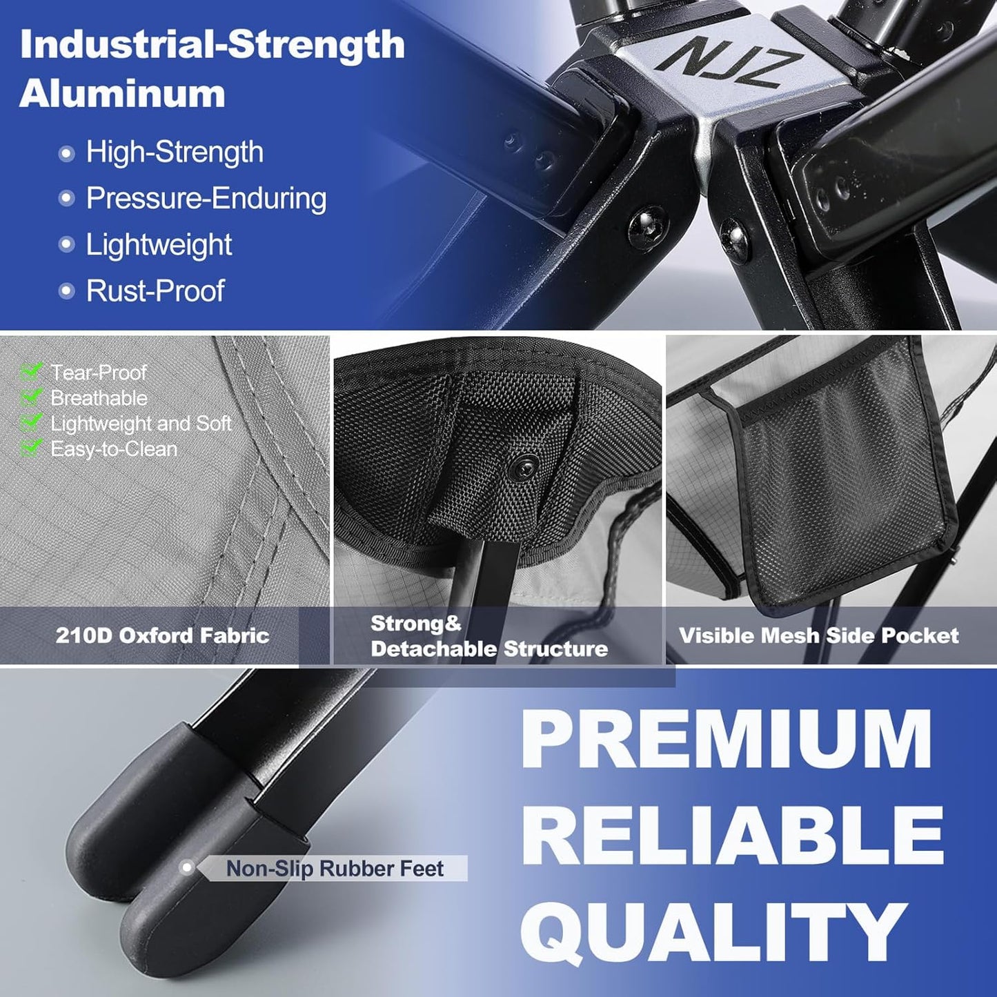 Lightweight Camping Chairs - Set up in 15s, Collapses to 13 Inches -Portable Chair with Carry Bag, Compact Folding Chair for Travel, Picnics, Lawn, Beach, Support 200 LBS - Sliver