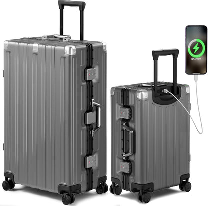 Krute Luggage Sets 2 Pieces 20 28 Inch Aluminum Frame Luggage With Wheels Hardside PC No Zipper Suitcase with USB Charger