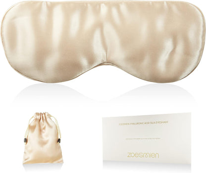 Sleep Mask 100% Mulberry Silk for Light Blocking, ZOESMIEN Eye Mask for Women Men Side Sleeper, Puffiness Dry Eyes Headache, Adjustable Strap, Christmas Gift Package, Champagne Gold