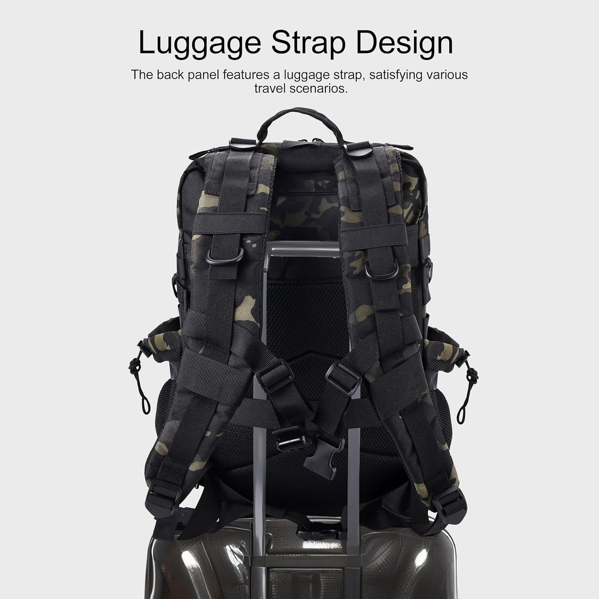 LHI Military Tactical Backpack for Men and Women 45L Army 3 Days Assault Pack Bag Large Rucksack with Shoe Compartment - Black CP