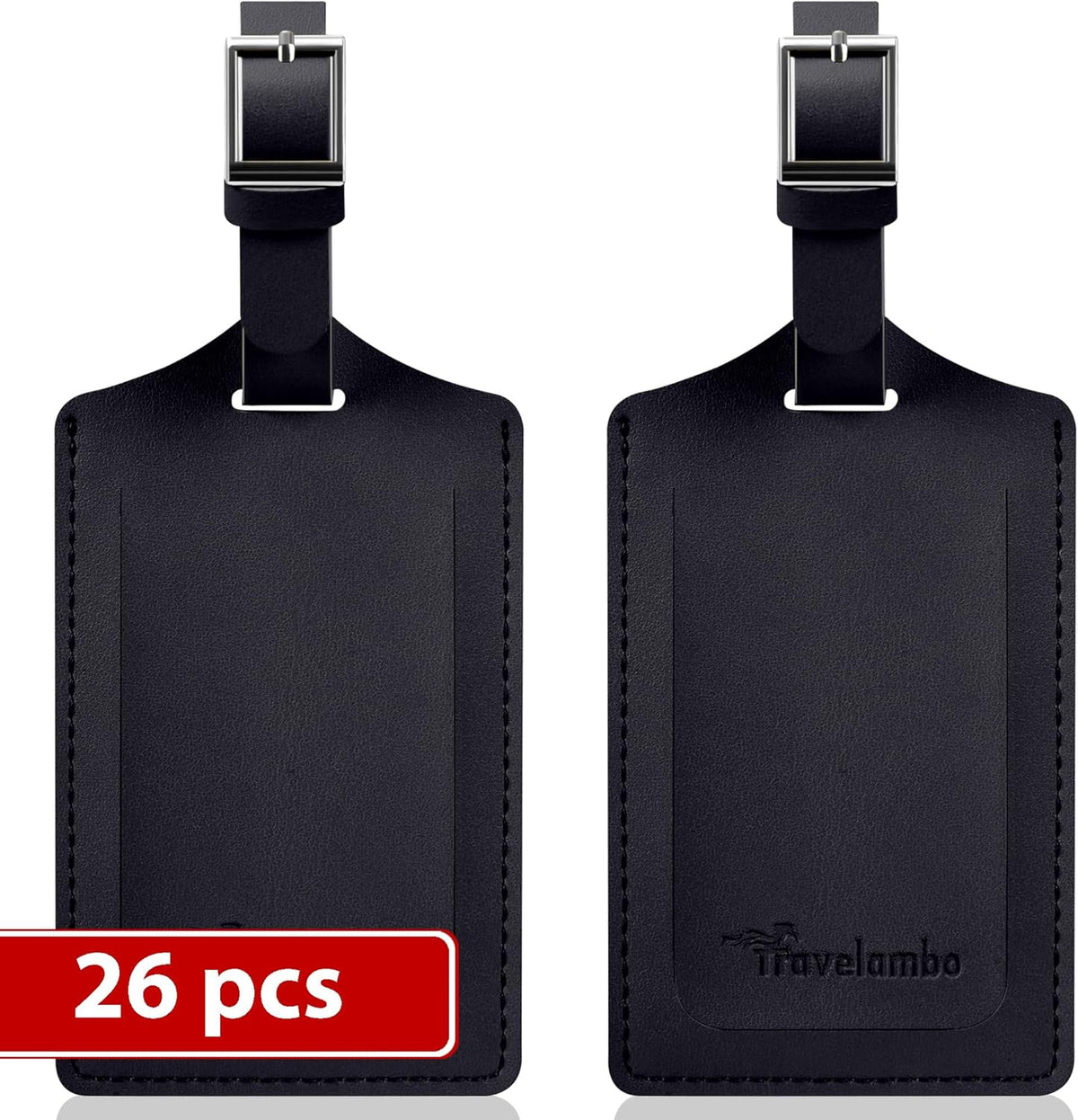 Travelambo Luggage Tags for Suitcases Faux Leather Privacy Protection 26 Pack Bag Tags Travel Accessories Essential, Black