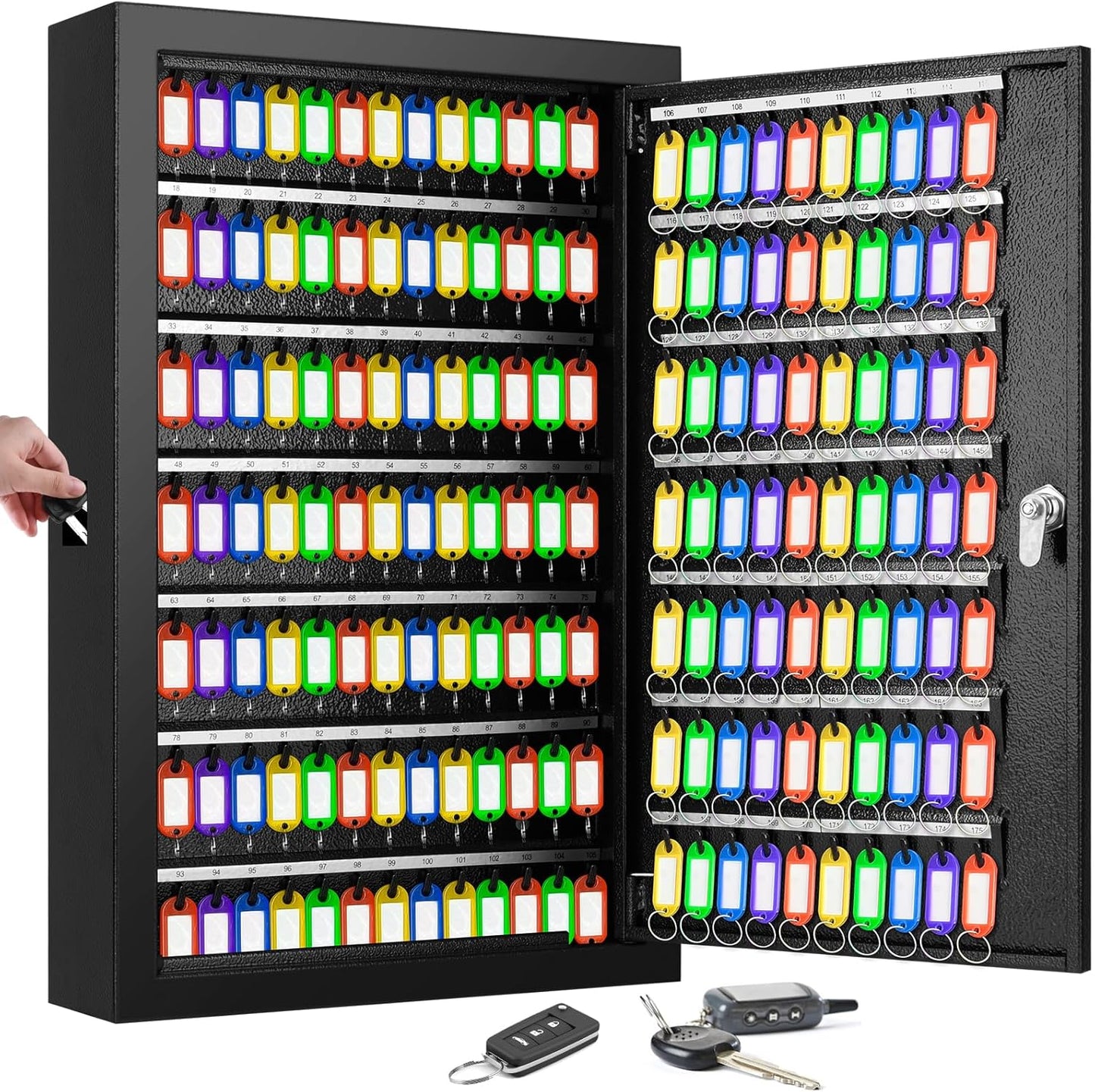 175 Keys Key Lock Box, Anti-Theft Key Cabinet with Key Tags, Key Organizer Wall Mount for Car Garage House Rental Office Business