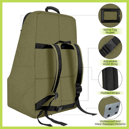 Padded Car Seat Travel Bag for Airplane, Heavy Duty Backpack for Air Travel, Water-Resistant Carrier with Shoulder Strap, Fits Most Car Seats (Green)