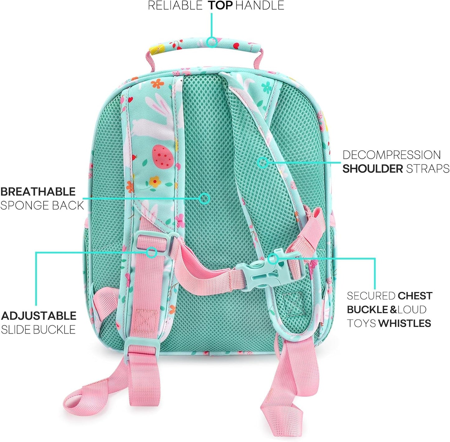 mibasies Toddler Backpack for Girls 2-4: Cute Kids Backpacks for Girls - Preschool Kindergarten Backpack - Rabbit