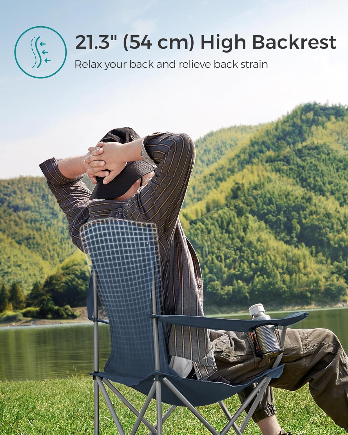 SONGMICS 2 Pack Folding Camping Chairs, Load 330 lb, Cup Holder and High Backrest, Heavy-Duty Structure, for Lawn, Garden, Fishing, Terrace