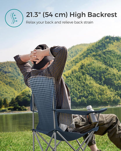 SONGMICS 2 Pack Folding Camping Chairs, Load 330 lb, Cup Holder and High Backrest, Heavy-Duty Structure, for Lawn, Garden, Fishing, Terrace