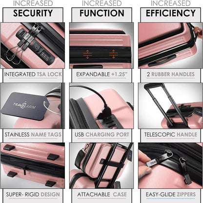 Hard Shell Luggage Sets with Spinner Wheels 4 Piece, Expandable Large Suitcases with TSA Lock, Travel Large Suitcase Set, Pink Luggage Set