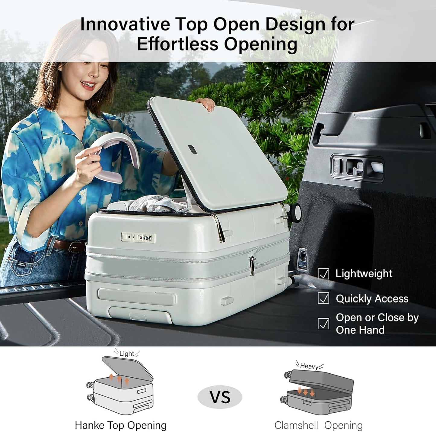 Hanke Hardside Expandable Carry On Luggage, 20 Inch Top Opening Trunk Luggages with Spinner Wheels, All-PC Hard Shell Carry-On Suitcase, Lightweight & TSA Airline Approved (Smoke White, 46L)