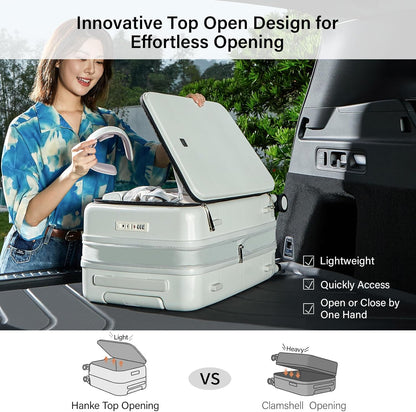 Hanke Hardside Expandable Carry On Luggage, 20 Inch Top Opening Trunk Luggages with Spinner Wheels, All-PC Hard Shell Carry-On Suitcase, Lightweight & TSA Airline Approved (Smoke White, 46L)