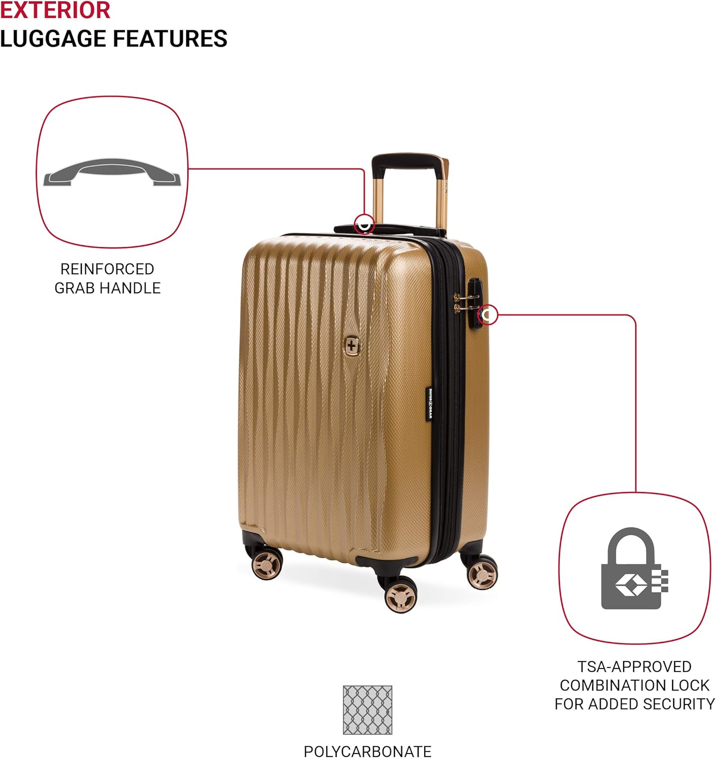 SwissGear 7272 Energie Expandable Hardside Luggage with Spinner Wheels and TSA Lock, Gold, Carry-On 19-Inch