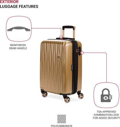 SwissGear 7272 Energie Expandable Hardside Luggage with Spinner Wheels and TSA Lock, Gold, Carry-On 19-Inch
