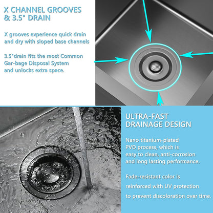 13 x 15 inch Drop in Bar Sink Black, Small Topmount Kitchen Sink Single Bowl 18 Gauge Handmade Wet Bar Sink with Drain