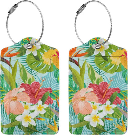 Set of 2 Luggage Tag for Suitcases Tie dye PU Leather Luggage Tag with Full Back Privacy Name ID Card Fun Laggage Tags